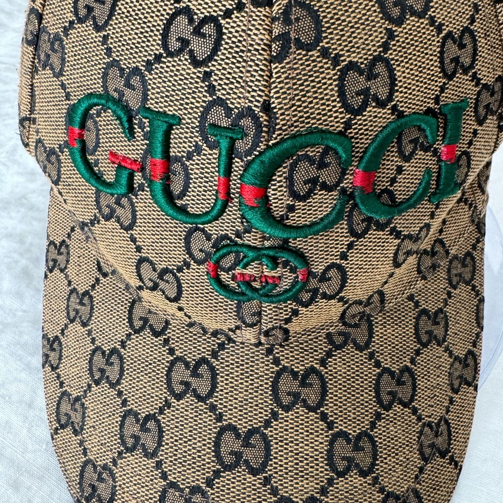 Gucci Tan and Green Monogram Cap